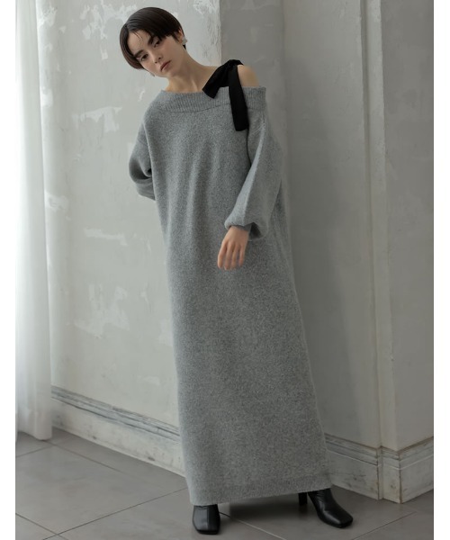 MEISM（ミズム）の「[2024-25 WINTER COLLECTION][MEISM by Re:EDIT][低身長サイズ有]ショルダーリボンニットワンピース（ワンピース・レディース・ブラック/グレー/チャコール・MEDIUM/LARGE/SHORT）」の19枚目の写真
