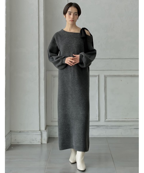 MEISM（ミズム）の「[2024-25 WINTER COLLECTION][MEISM by Re:EDIT][低身長サイズ有]ショルダーリボンニットワンピース（ワンピース・レディース・ブラック/グレー/チャコール・MEDIUM/LARGE/SHORT）」の11枚目の写真