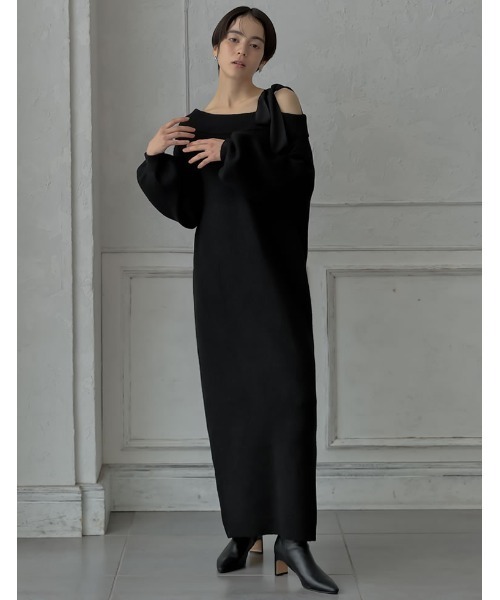 MEISM（ミズム）の「[2024-25 WINTER COLLECTION][MEISM by Re:EDIT][低身長サイズ有]ショルダーリボンニットワンピース（ワンピース・レディース・ブラック/グレー/チャコール・MEDIUM/LARGE/SHORT）」の6枚目の写真