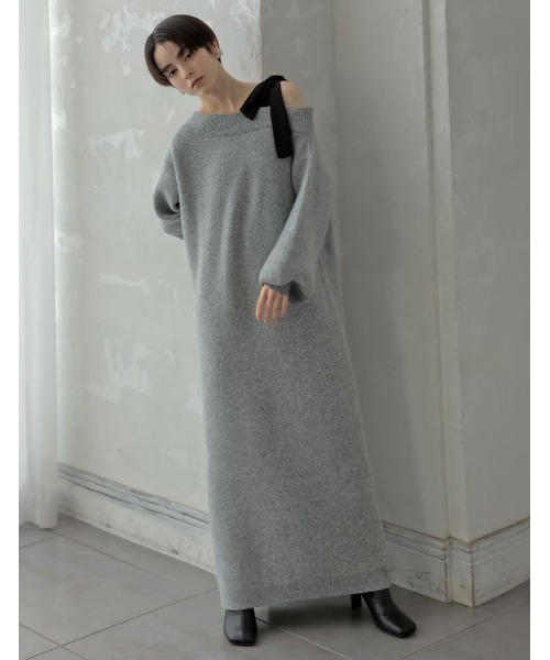 MEISM（ミズム）の「[2024-25 WINTER COLLECTION][MEISM by Re:EDIT][低身長サイズ有]ショルダーリボンニットワンピース（ワンピース・レディース・ブラック/グレー/チャコール・MEDIUM/LARGE/SHORT）」の16枚目の写真