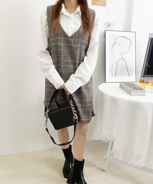 Miniministore(ミニミニストア)の「ジャンパースカート チェック柄ワンピース(ワンピース・レディース・B/A・M/L)」の3枚目の写真