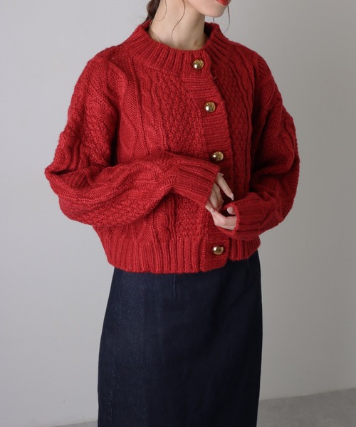 antique button cable knit cardigan /アンティーク調 金ボタン