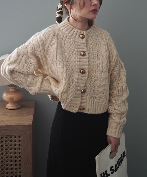 antique button cable knit cardigan /アンティーク調 金ボタン