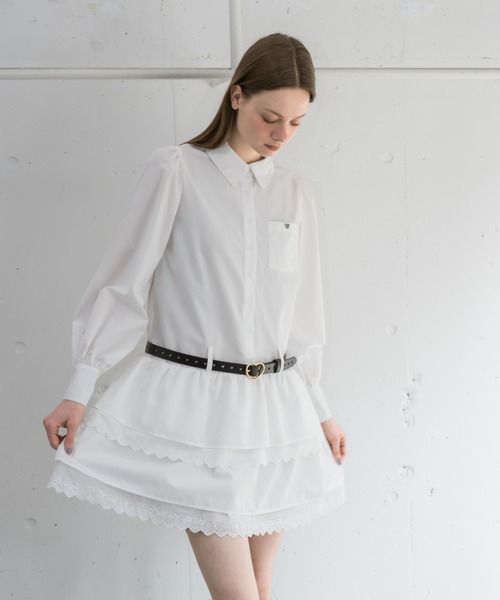 idem（イデム）の「lace skirt shirt onepiece／長袖シャツワンピース（ワンピース・レディース・ブルー/ホワイト・FREE）」の7枚目の写真