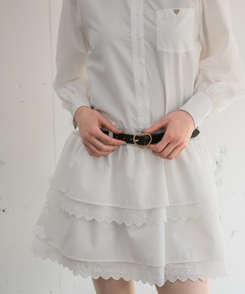 idem（イデム）の「lace skirt shirt onepiece／長袖シャツワンピース（ワンピース・レディース・ブルー/ホワイト・FREE）」の10枚目の写真