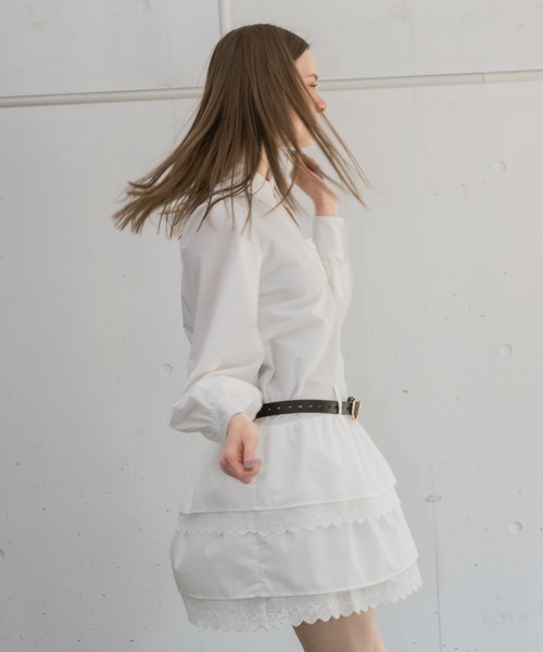 idem（イデム）の「lace skirt shirt onepiece／長袖シャツワンピース（ワンピース・レディース・ブルー/ホワイト・FREE）」の13枚目の写真