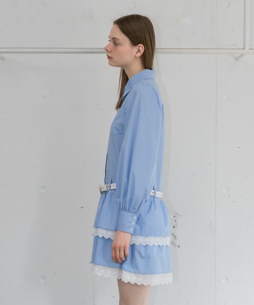 idem（イデム）の「lace skirt shirt onepiece／長袖シャツワンピース（ワンピース・レディース・ブルー/ホワイト・FREE）」の21枚目の写真