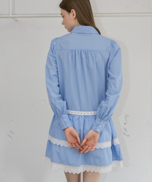 セール】lace skirt shirt onepiece／長袖シャツワンピース