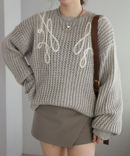 【UNISEX】透かしテープ刺繍ニット(ニット/セーター)|NUNIFE(ユニフィー)