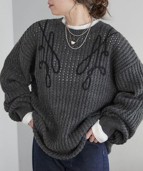 ス*売様 last nest デザイナー着用 suss ストライプ ニットセータ UNISEX】透かしテープ刺繍ニット（ニット/セーター）｜NUNIFE