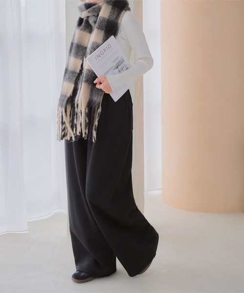 KOBE LETTUCE（コウベレタス）の「[ 裏起毛 ] ダブルウエストスウェットワイドパンツ（スウェットパンツ・レディース・グレー/ブラック・M/PM）」の3枚目の写真