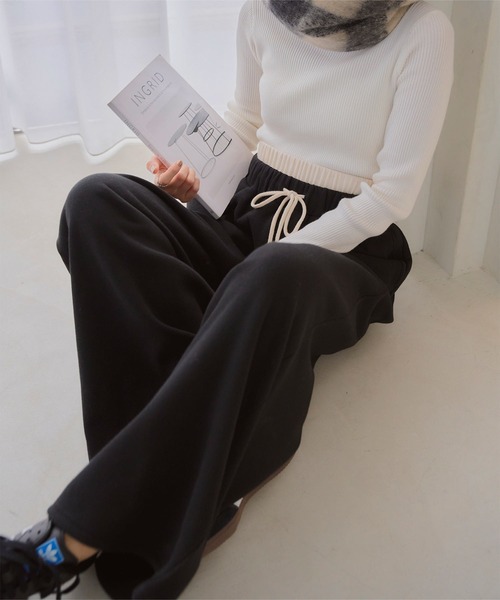 KOBE LETTUCE（コウベレタス）の「[ 裏起毛 ] ダブルウエストスウェットワイドパンツ（スウェットパンツ・レディース・グレー/ブラック・M/PM）」の4枚目の写真