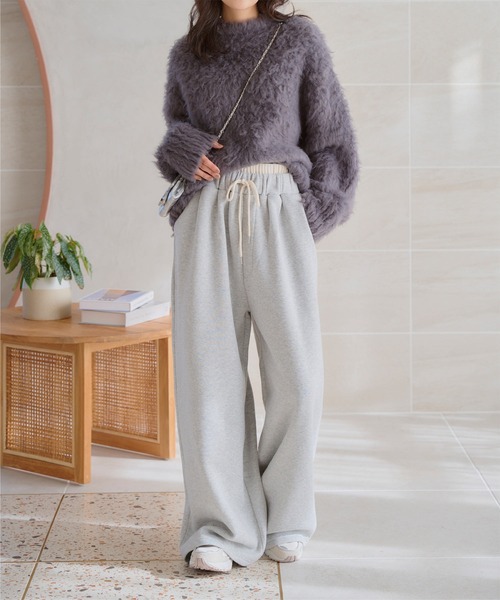 KOBE LETTUCE（コウベレタス）の「[ 裏起毛 ] ダブルウエストスウェットワイドパンツ（スウェットパンツ・レディース・グレー/ブラック・M/PM）」の6枚目の写真