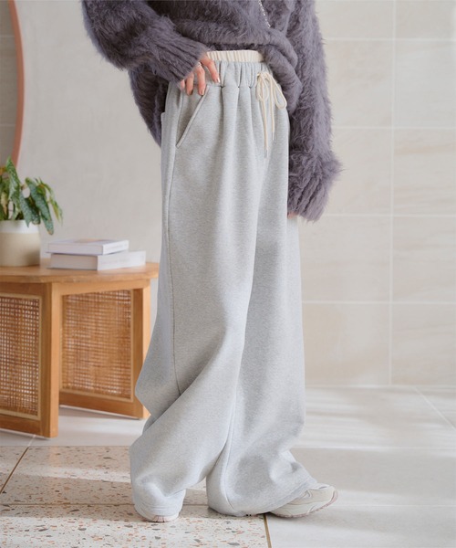 KOBE LETTUCE（コウベレタス）の「[ 裏起毛 ] ダブルウエストスウェットワイドパンツ（スウェットパンツ・レディース・グレー/ブラック・M/PM）」の7枚目の写真