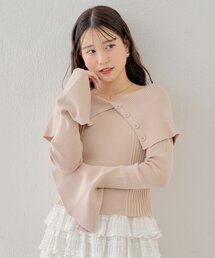 襟釦デザインビックカラーオフショルリブニット