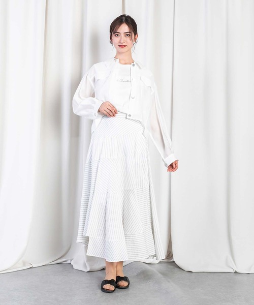 RAW FUDGE（ローファッジ）の「アシメフレアーストライプスカート（スカート・レディース・ライトグレー/オフホワイト/オリーブ・M）」の11枚目の写真