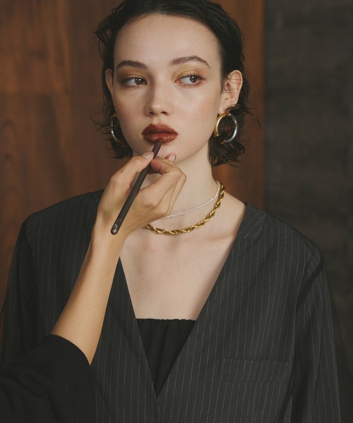 ANDRESD（アンドレスド）の「ストライプレイヤードチュールジャケット / stripe layered tulle jacket（ノーカラージャケット・レディース・チャコール/ベージュ・L/M/S）」の16枚目の写真