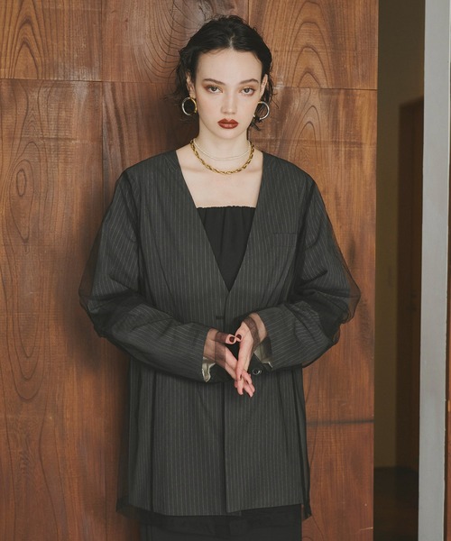 ジャケット・アウター ANDRESD stripe layered tulle jacket stripe layered tulle jacket ストライプレイヤードチュール