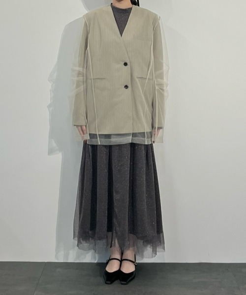 セール】stripe layered tulle jacket ストライプレイヤード