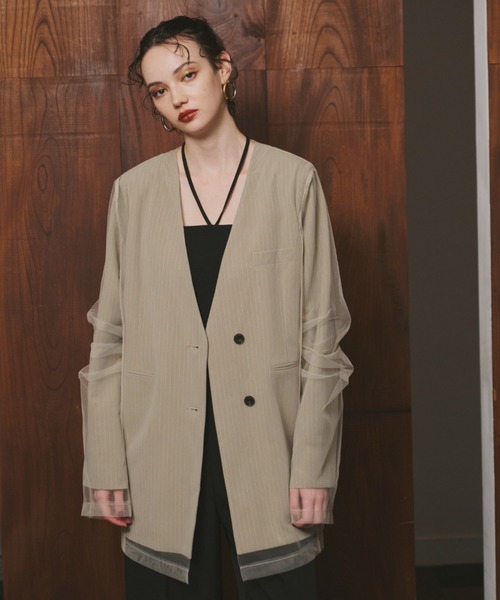 セール】stripe layered tulle jacket ストライプレイヤード