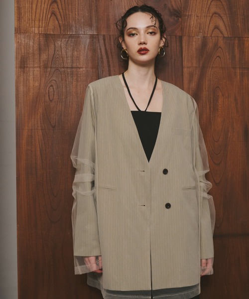 ジャケット・アウター ANDRESD stripe layered tulle jacket セール】ストライプレイヤードチュールジャケット / stripe