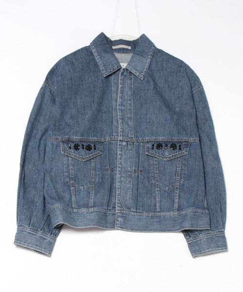 H.A.K(ハク)の「ビジューモチーフ+ドレープデニムGジャン(デニムジャケット・レディース・ブルー/ネイビー・FREE)」の4枚目の写真