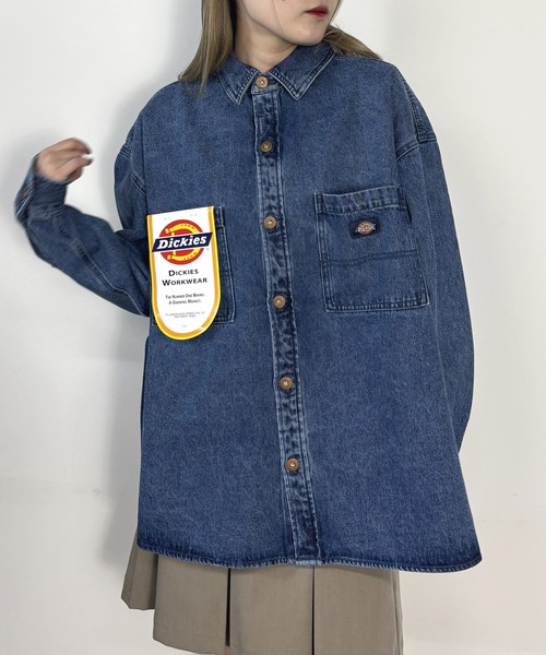 Dickies(ディッキーズ)の「【Dickies】デニムワイドシャツジャケット(その他アウター・レディース・オフホワイト/ブラック/ブルー・MEDIUM)」の3枚目の写真