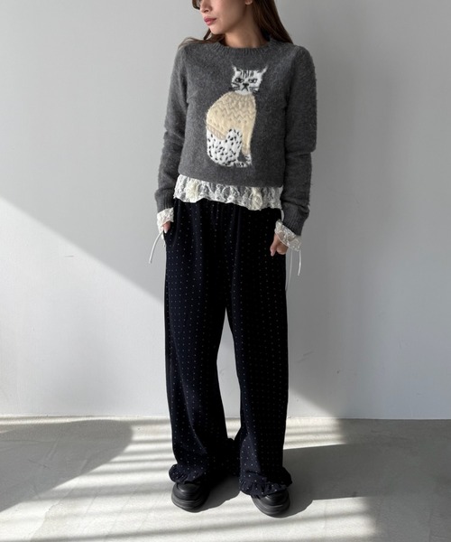 SANSeLF（サンセルフ）の「【SANSeLF】 キャットグラフィックニット sanw25a012（ニット/セーター・レディース・グレー/ブラウン・FREE）」の3枚目の写真