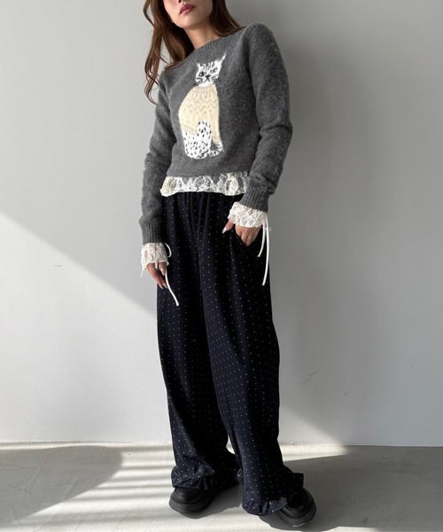 SANSeLF（サンセルフ）の「【SANSeLF】 キャットグラフィックニット sanw25a012（ニット/セーター・レディース・グレー/ブラウン・FREE）」の4枚目の写真