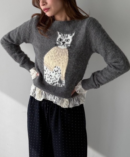 SANSeLF（サンセルフ）の「【SANSeLF】 キャットグラフィックニット sanw25a012（ニット/セーター・レディース・グレー/ブラウン・FREE）」の5枚目の写真