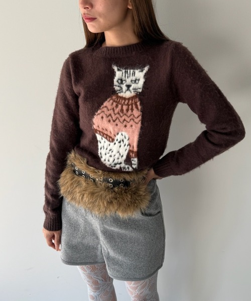 SANSeLF（サンセルフ）の「【SANSeLF】 キャットグラフィックニット sanw25a012（ニット/セーター・レディース・グレー/ブラウン・FREE）」の9枚目の写真