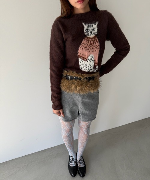 SANSeLF（サンセルフ）の「【SANSeLF】 キャットグラフィックニット sanw25a012（ニット/セーター・レディース・グレー/ブラウン・FREE）」の10枚目の写真