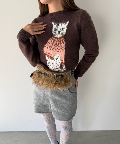 SANSeLF（サンセルフ）の「【SANSeLF】 キャットグラフィックニット sanw25a012（ニット/セーター・レディース・グレー/ブラウン・FREE）」の12枚目の写真