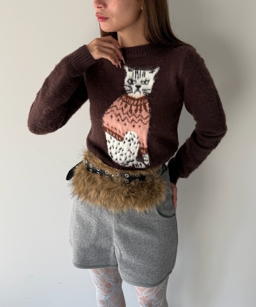 SANSeLF（サンセルフ）の「【SANSeLF】 キャットグラフィックニット sanw25a012（ニット/セーター・レディース・グレー/ブラウン・FREE）」の13枚目の写真