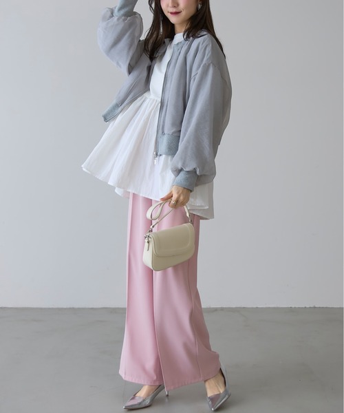 セール】【ZOZO限定】オーガンジーレイヤードWZIPショートカーデ