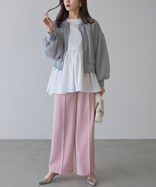 ZOZO限定】オーガンジーレイヤードWZIPショートカーデ
