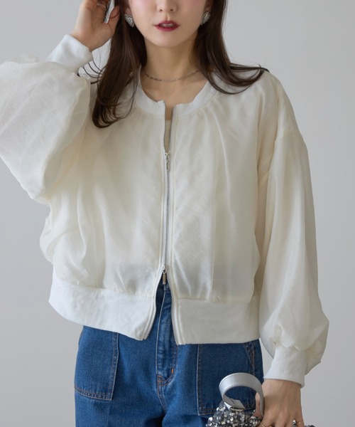 カーディガン 「ZOZO限定」オーガンジーレイヤードWZIPショートカーデ レディース ZOZO限定】オーガンジーレイヤードWZIPショートカーデ