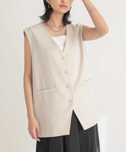 for/c（フォーシー）の「[セットアップ対応]パウダリーツイルジレ【サスティナブル】（ベスト・レディース・ブラック/ベージュ/グレー・L/M）」の3枚目の写真