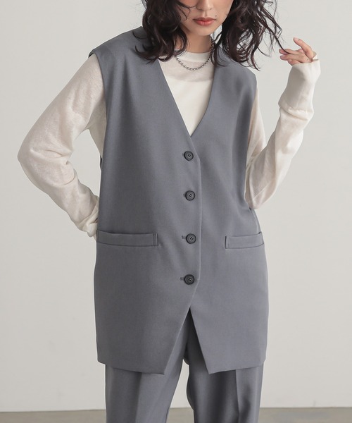 for/c（フォーシー）の「[セットアップ対応]パウダリーツイルジレ【サスティナブル】（ベスト・レディース・ブラック/ベージュ/グレー・L/M）」の10枚目の写真
