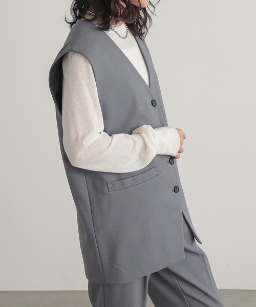 for/c（フォーシー）の「[セットアップ対応]パウダリーツイルジレ【サスティナブル】（ベスト・レディース・ブラック/ベージュ/グレー・L/M）」の11枚目の写真