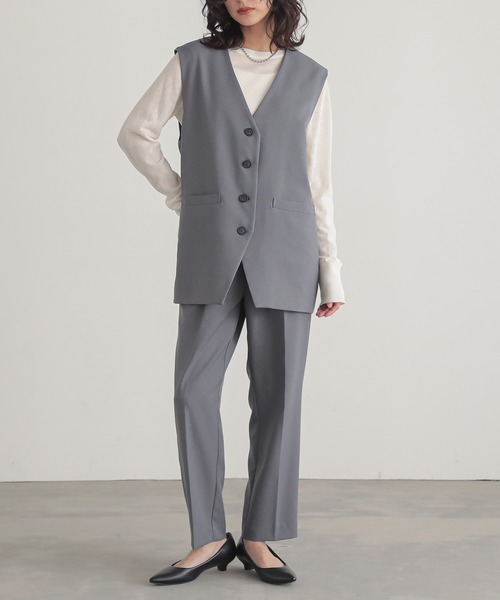 for/c（フォーシー）の「[セットアップ対応]パウダリーツイルジレ【サスティナブル】（ベスト・レディース・ブラック/ベージュ/グレー・L/M）」の14枚目の写真