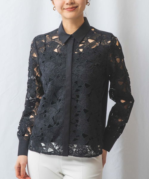 NARACAMICIE（ナラカミーチェ）の「【NARACAMICIE】レースドッキング長袖ブラウス（シャツ/ブラウス・レディース・ホワイト/ブラック・M/L/XL/XXL）」の2枚目の写真