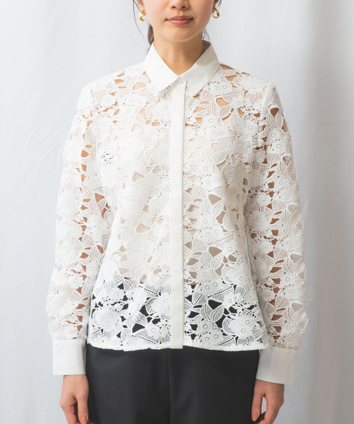 NARACAMICIE（ナラカミーチェ）の「【NARACAMICIE】レースドッキング長袖ブラウス（シャツ/ブラウス・レディース・ホワイト/ブラック・M/L/XL/XXL）」の3枚目の写真