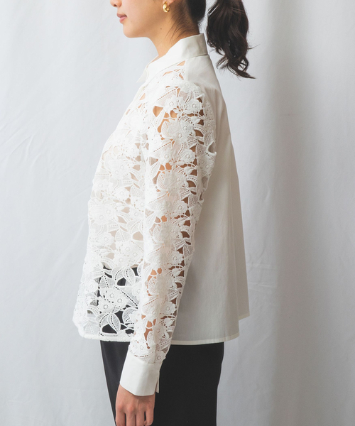 NARACAMICIE（ナラカミーチェ）の「【NARACAMICIE】レースドッキング長袖ブラウス（シャツ/ブラウス・レディース・ホワイト/ブラック・M/L/XL/XXL）」の4枚目の写真