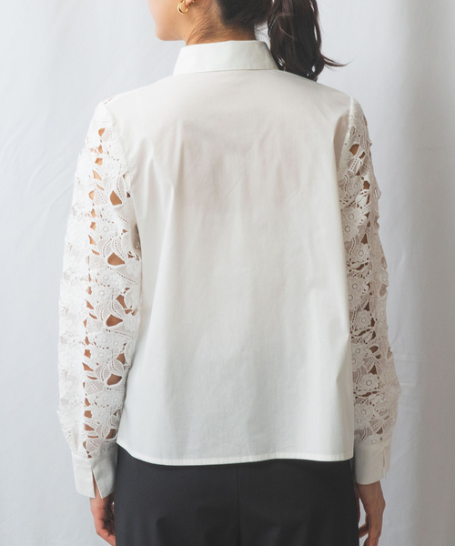 NARACAMICIE（ナラカミーチェ）の「【NARACAMICIE】レースドッキング長袖ブラウス（シャツ/ブラウス・レディース・ホワイト/ブラック・M/L/XL/XXL）」の5枚目の写真