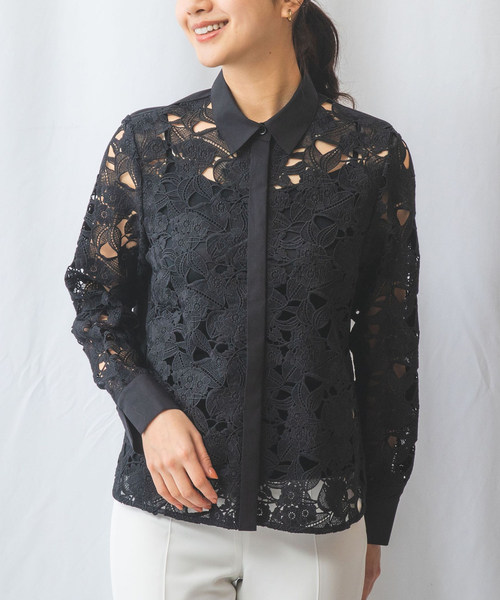 NARACAMICIE（ナラカミーチェ）の「【NARACAMICIE】レースドッキング長袖ブラウス（シャツ/ブラウス・レディース・ホワイト/ブラック・M/L/XL/XXL）」の13枚目の写真