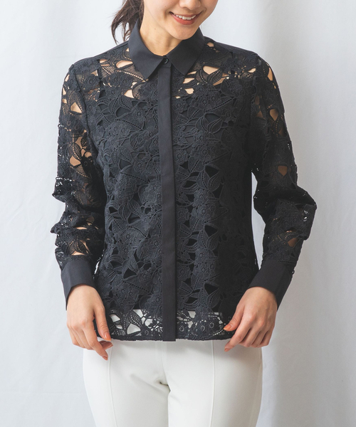 NARACAMICIE（ナラカミーチェ）の「【NARACAMICIE】レースドッキング長袖ブラウス（シャツ/ブラウス・レディース・ホワイト/ブラック・M/L/XL/XXL）」の14枚目の写真