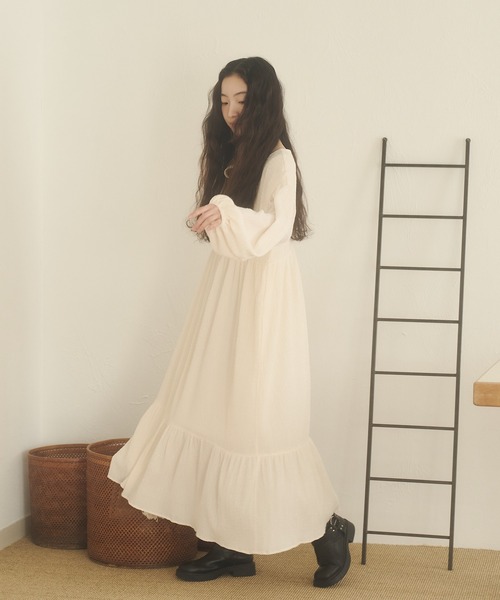 【驚きの値段で】 ロングスリーブシャーリングワンピース（ワンピース）｜REMOON ワンピース