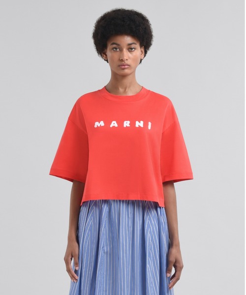 MARNI（マルニ）の「SCRIBBLE LOGO / ロゴミディ丈Tシャツ（Tシャツ/カットソー・レディース・レッド系/オフホワイト/ブラック・38(M)/36(S)/36S）」の8枚目の写真
