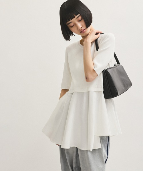 ADAM ET ROPE'（アダムエロペ）の「ペプラムコンビハーフスリーブニット（ニット/セーター・レディース・カーキ/ブラック/ホワイト・FREE）」の22枚目の写真